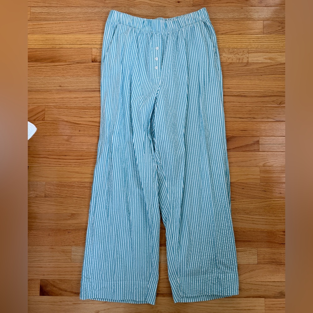 Daily Drills Blue and White Striped Wide Leg Pants